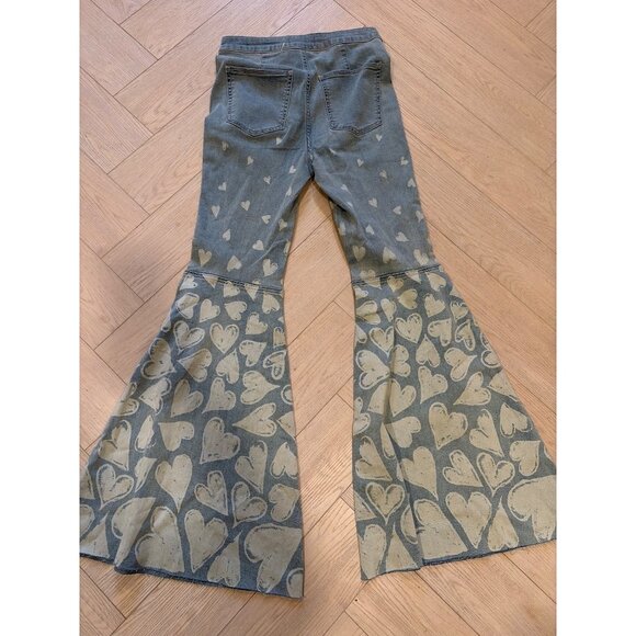 Free People Just Float Flare Stretch Queen Of Hearts Print Jeans Blue Size 28 - Picture 4 of 5